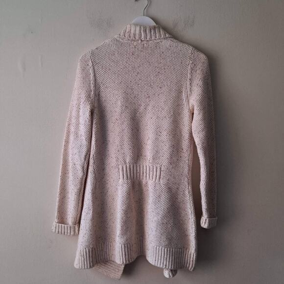 L.L. Bean Oatmeal Color Speckled Chunky Longline Open Cardigan Collar - Size XS - Picture 6 of 13